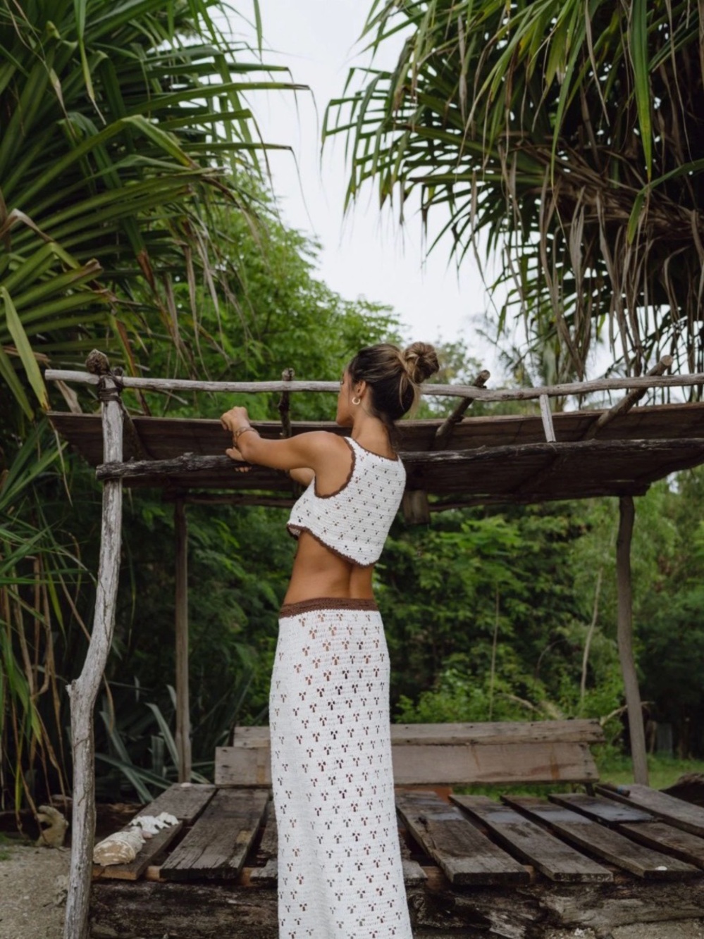 Women’s White Crochet Two-Piece Skirt Set — Sleeveless Crop Top & Maxi Skirt